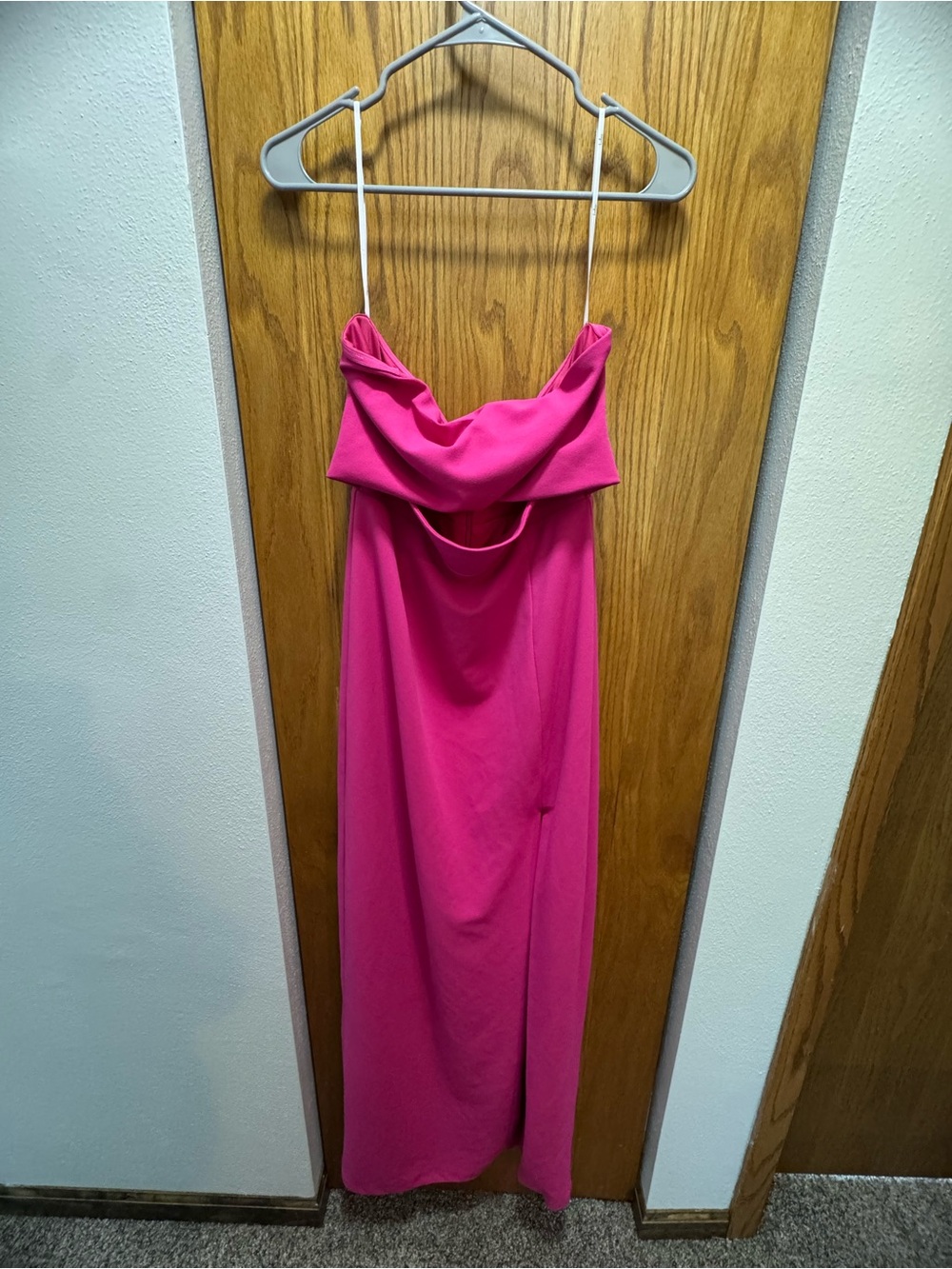 Lulu's Hot Pink Cowl Neck Maxi Slip Dress